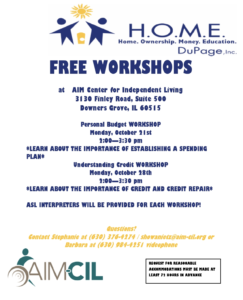 Free Workshops at AIMCIL in Downers Grove @ AIM Center of Independent Living | Downers Grove | Illinois | United States