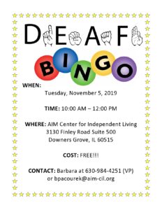 Deaf Bingo @ AIM Center for Independent Living | Downers Grove | Illinois | United States